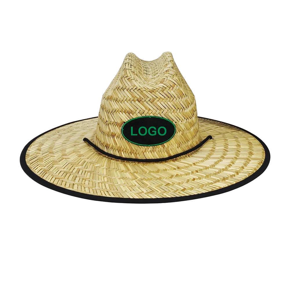 Adult Straw Panama Hat with Green Palm Leaves Print for  display picture 1