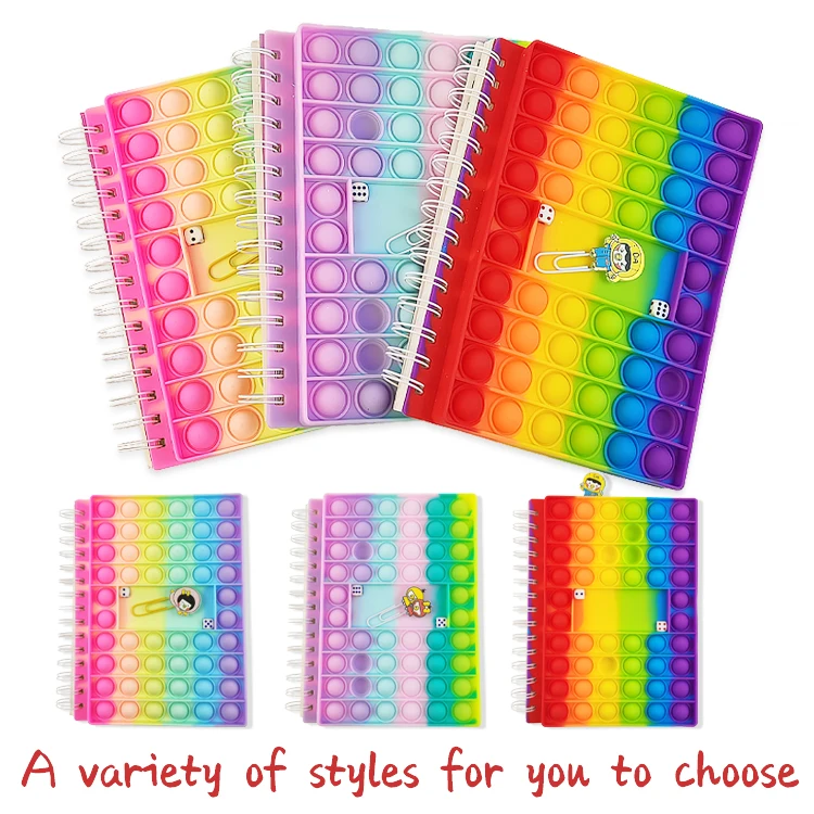 2023 Silicone Pop Bubbles Notebook Decompression Fidget Toy Hand Ledger Memo Pad Cubs Fox Toy Spiral Note Book with Popper Cover