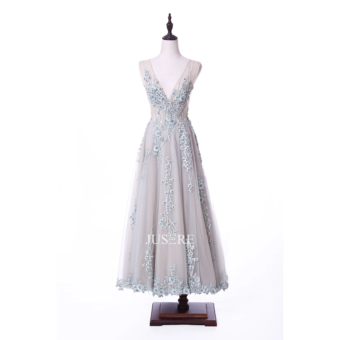 Light Blue V Neckline Appliques Beaded Ankle Length Aline Evening Dress Ready To Ship Prom Gown Buy Ready To Ship Prom Gown Light Blue Fairy Dress Ready To Ship Ankle Length Evening Dress