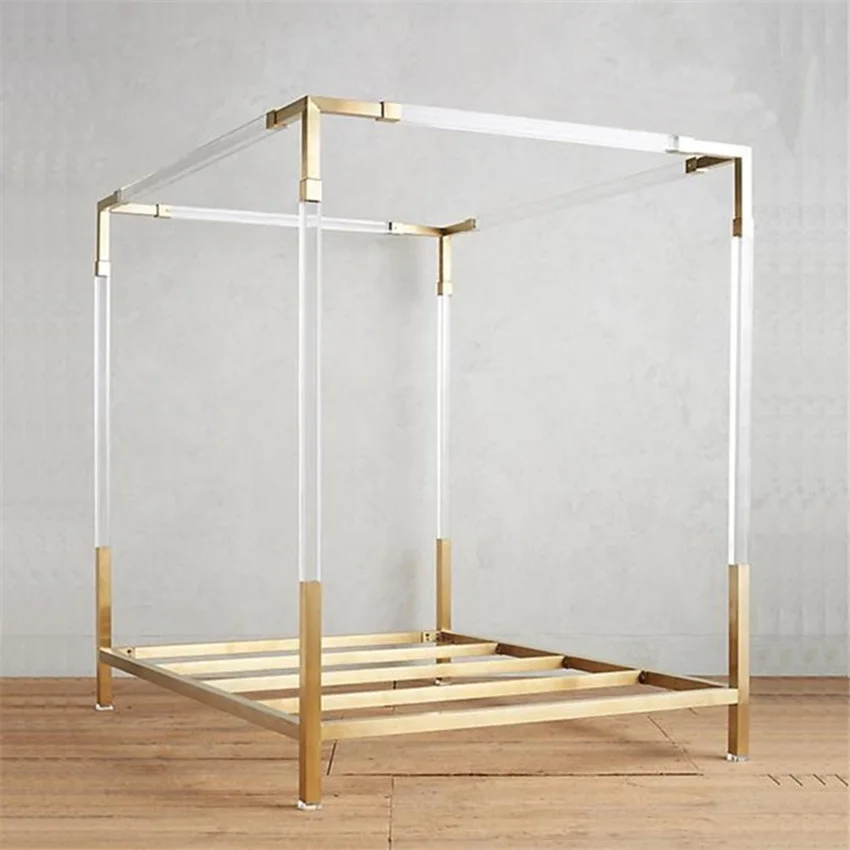 Factory Price Clear Lucite Bed Frame Modern Design Resin Bed Transparent Acrylic Canopy Bed Frame