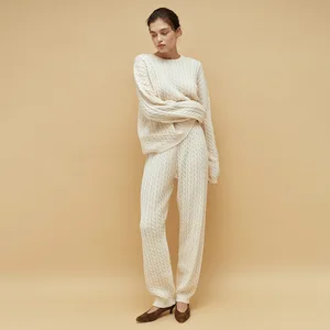 Cross-border Trade Solid Color Elastic Loose Wide-leg Vintage Knitted Viscose Polyester Pants 2026 Winter New Twist Warm Women