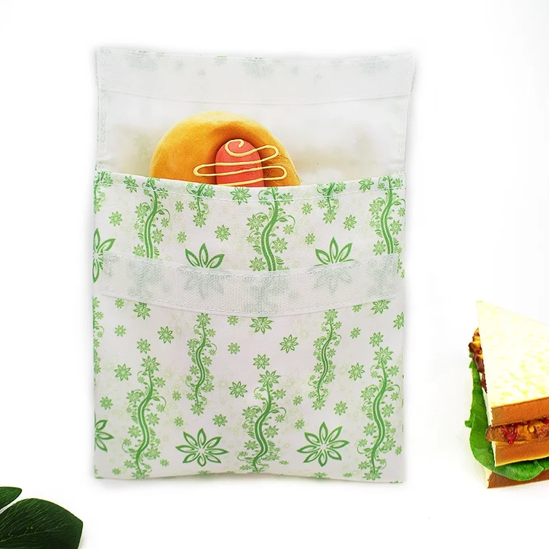 Eco Friendly Washable Reusable Snack Bags Printed Fabric Sandwich Bag