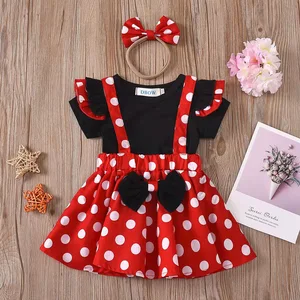 Wholesale Hot Sale Summer Casual Kids Dresses European Fashion Bow Dot Princess Short Sleeve Skirt for Girls' Birthday Parties