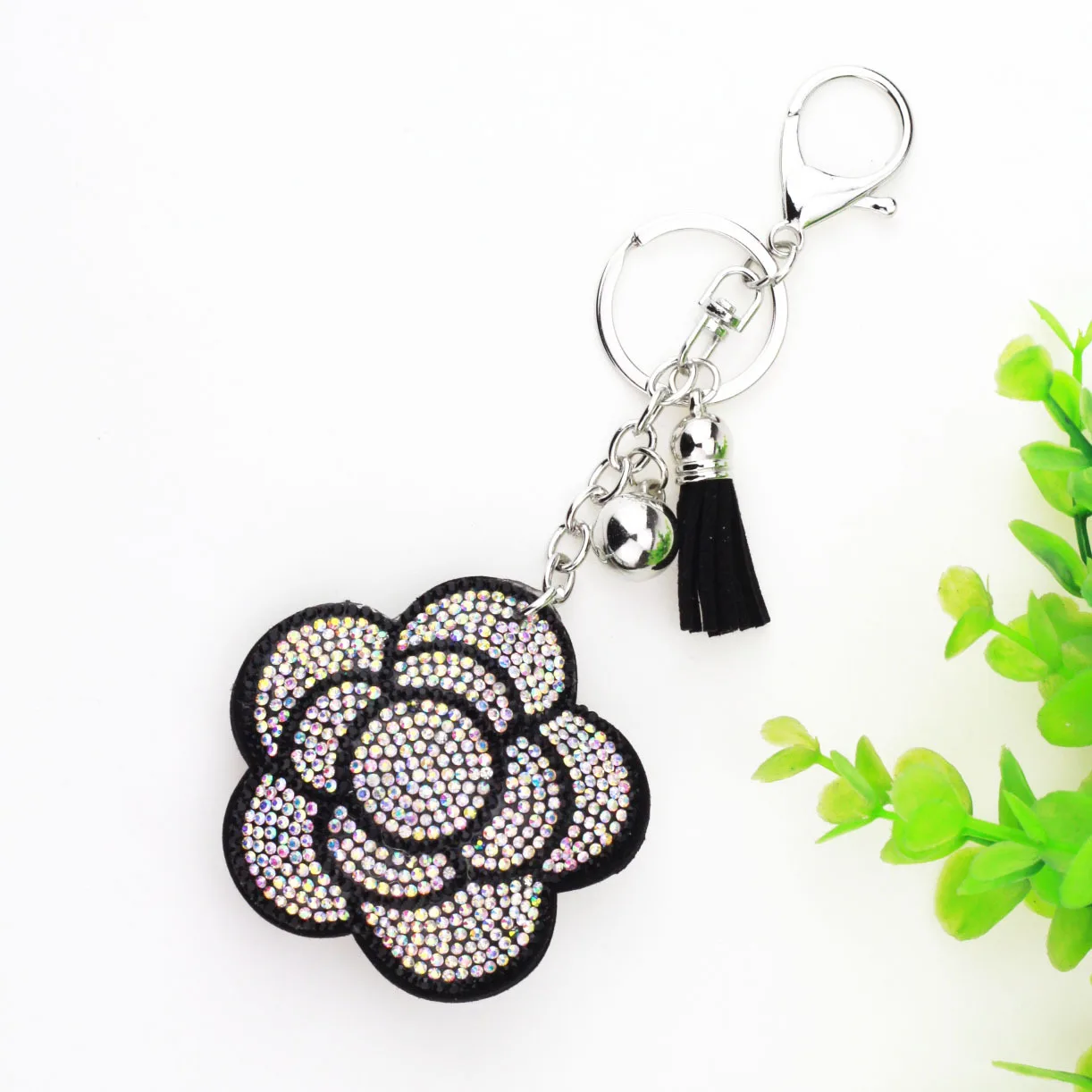 Flower Glitter Keychain Charm with Hook