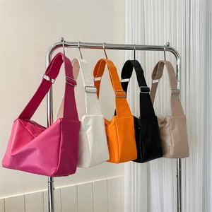 Wholesale High Capacity PU Leather Square Handbags Simple Pure Color Crossbody Underarm Bags Wide Belt Shoulder Bags for Women