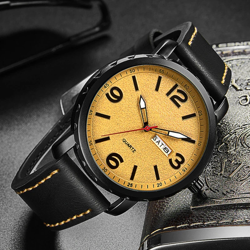 运动休闲男士防水手表数字大表盘双历男表石英表男士