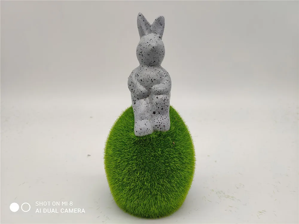 Easter Furry Flocked Bunny Garden Decorations Artificial Moss Rabbit Easter Decor Figurines Tabletop Ornament