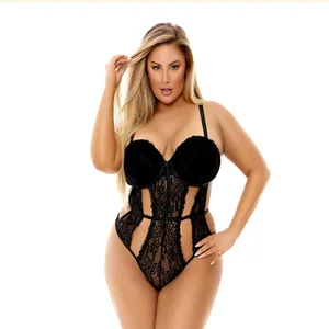 Plus Size Black Lace Lingerie for Women Lace Cutout Bodysuit Red Christmas