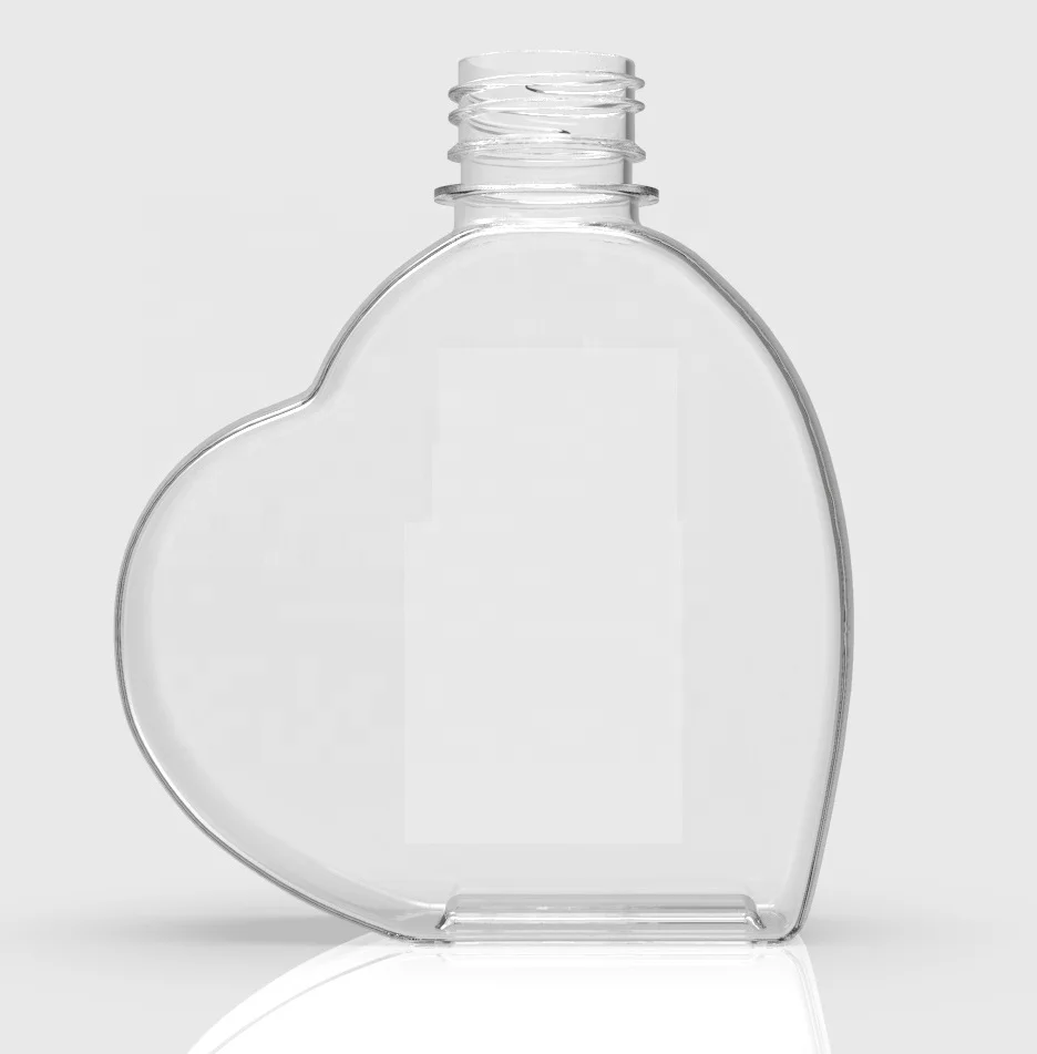 Custom Logo Cute Heart Shaped Clear PET Plastic Juices Bottles Drinking Water Bottle With PP Cap
