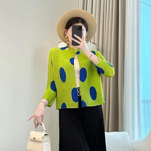 2026 Summer New Arrival Women's Large Size Fashionable All-Match Coat Thin Sunscreen Cardigan Polka Dot Pleated Top Long Length