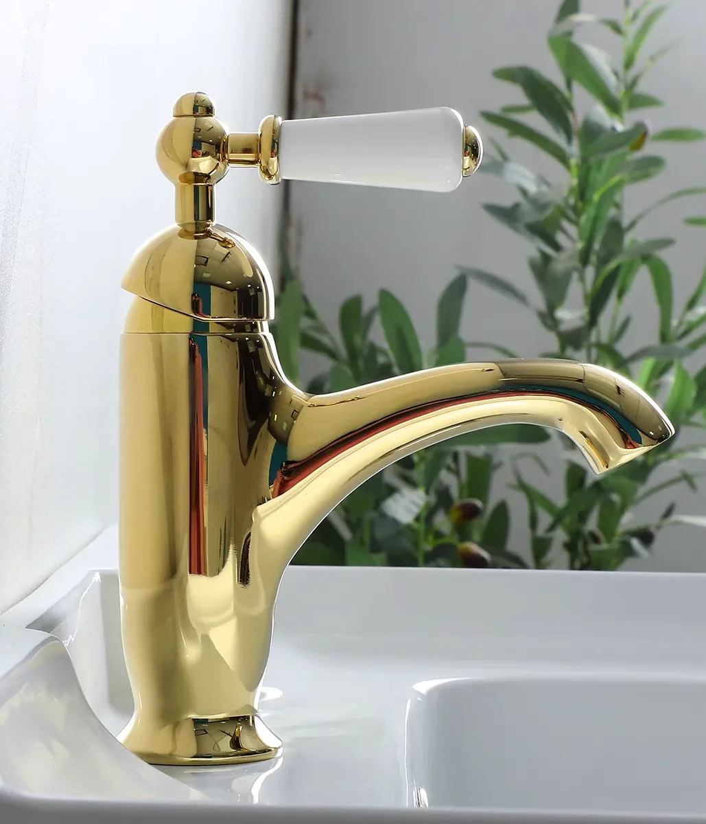 Classic Single Lever Brass Basin Tap - Gold details