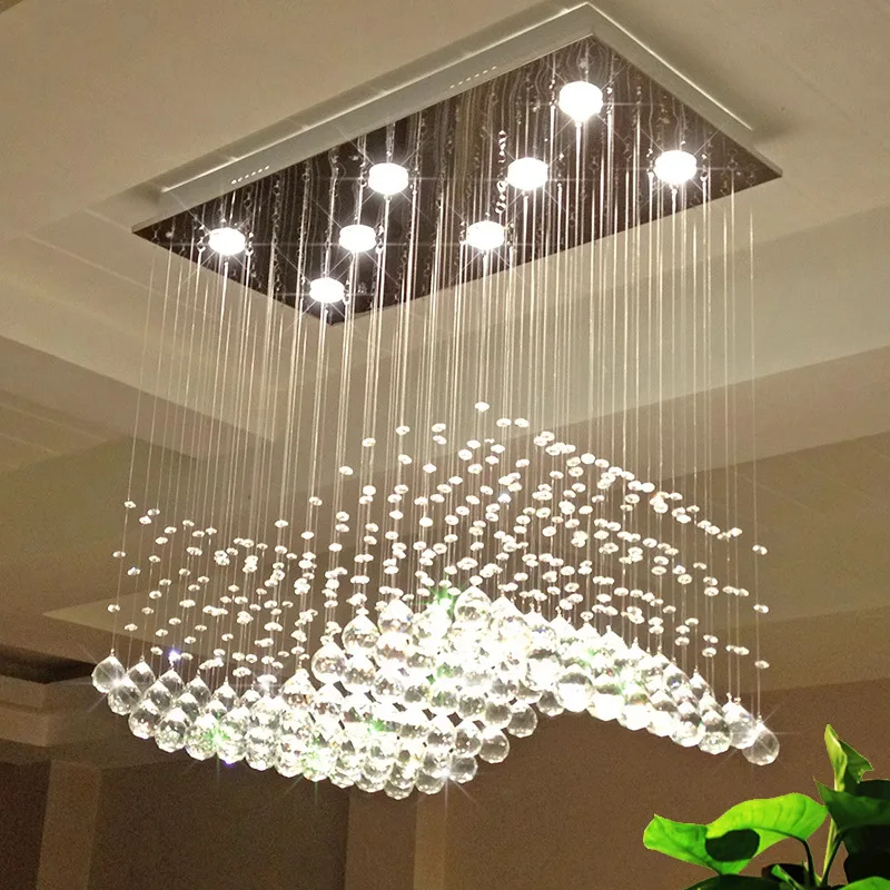 High Quality Luxury Lighting Rectangular Dining Table K9 Crystal Raindrop Luminairesuspen Modern Maison Chandelier Pendant