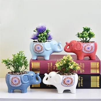 Adorable Elephant Figurine & Durable Ceramic Succulent Planter Mini Desktop Decor for Home Office Flower Pot Plants Gift