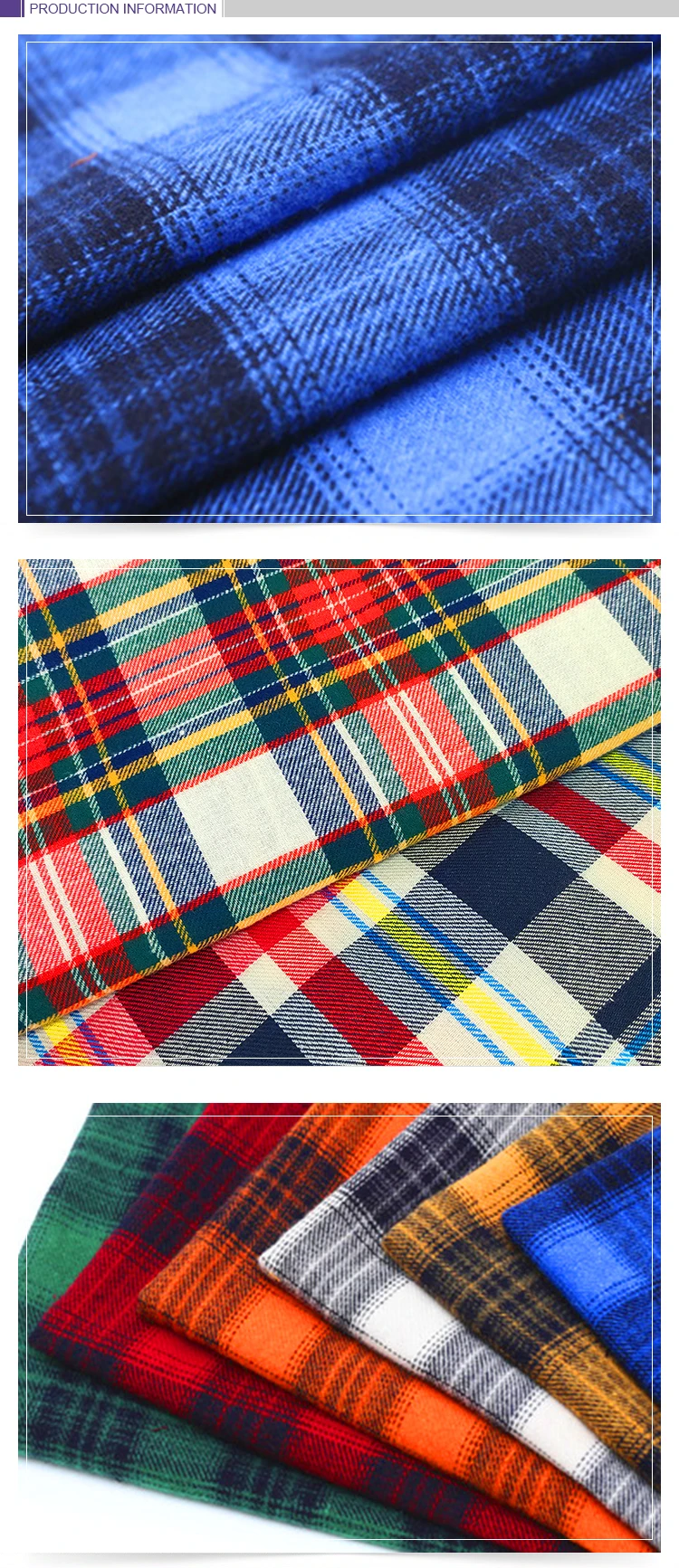 100 Cotton Checks Poplin Yarn Dyed Fabric One Side Brushed Cheap Twill