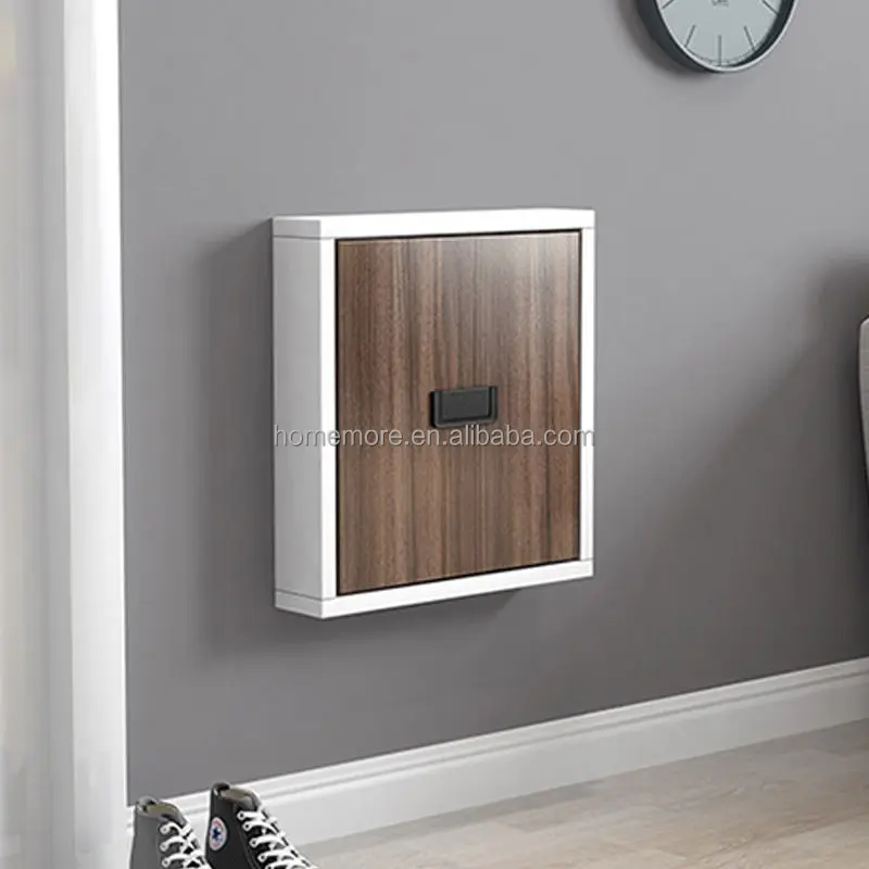 HOMEMORE Easy to Installation Wall Mounted Shoe Bench Wooden Brown Foldable Stool Space Saving Folding Hanging Wall Chair