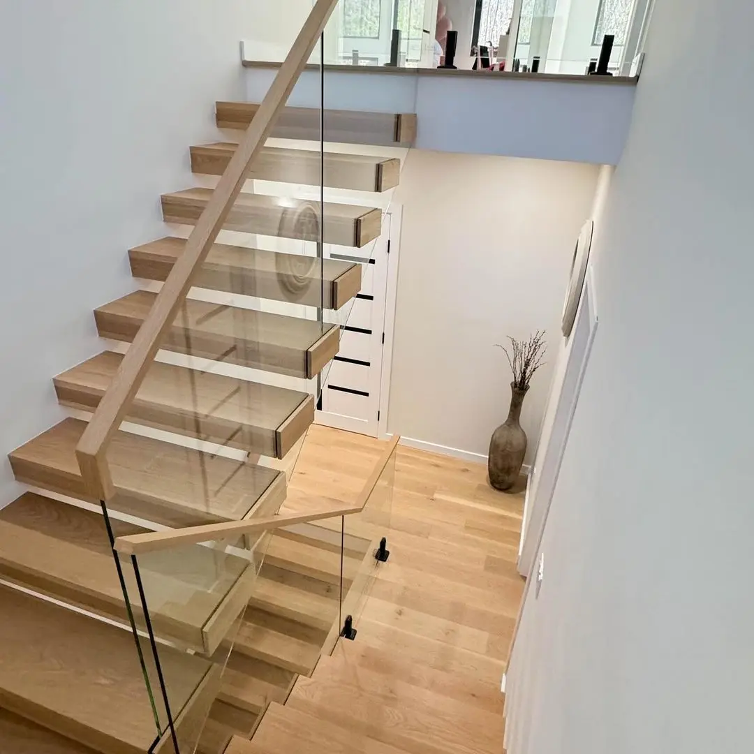 American oak treads stairs modern indoor Steel Structure straight stairs wood staircase factory