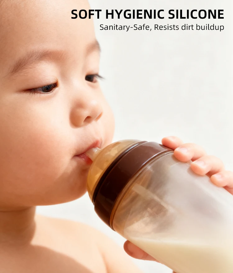 BPA Free Newborn Baby Bottle 0-12 Months Solid Silicone PP Wide Mouth Nipple Feeding Design Imitates Breast Milk Bottle details