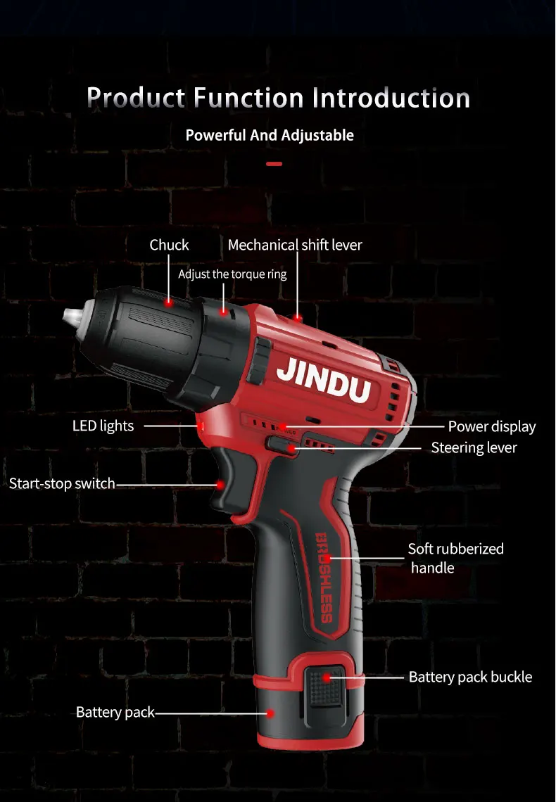 JINDU  rechargeable hand  small pistol  lithium electric l multi-function household electric screwdriver brushless electric dril
