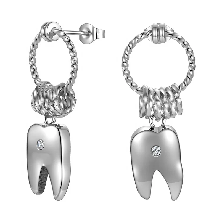 Latest High Quality Fashion Stainless Steel Jewelry Teeth Pendant Ear Studs Zircon Accessories Earrings E211315