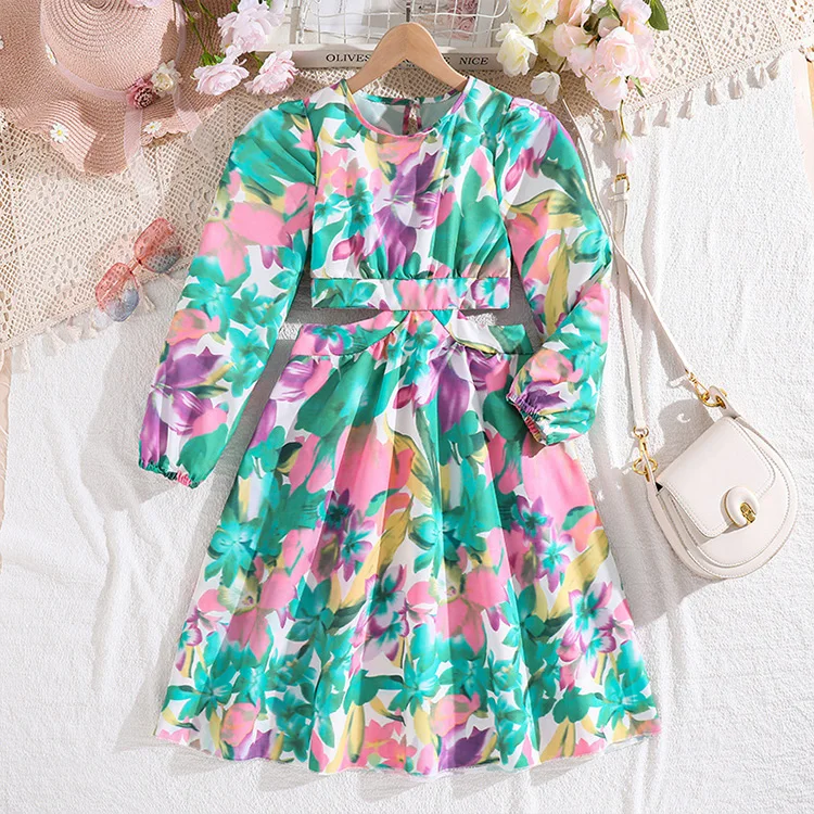 Custom ODM Solid Casual Summer Dresses for Girls O-Neck Long Sleeve Knee- Length 8-12 Years Breathable Anti-Wrinkle| Alibaba.com