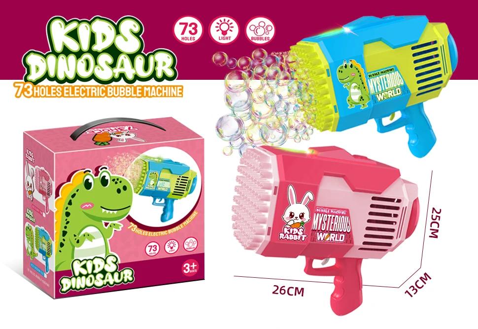 Outdoor 73 Holes Rabbit & Dinosaur Bubble Machine Bazooka Gatling