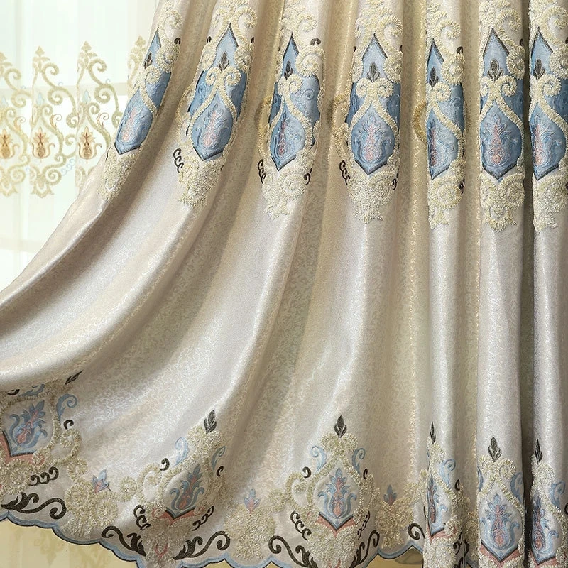 Luxury Floral Embroidered Polyester Curtains For Bedroom & Living