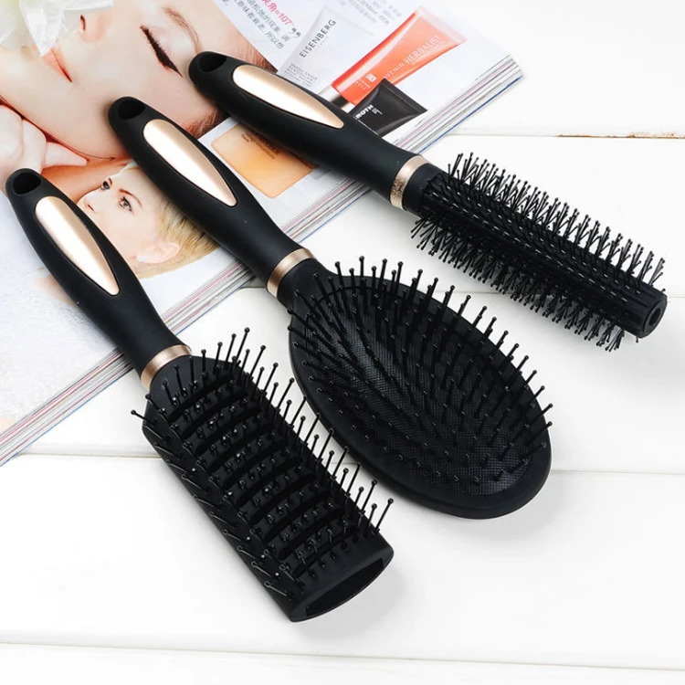 Wholesale 3pcs Black Plastic Scalp Massage Detangling Hair Brush Set With Airbags