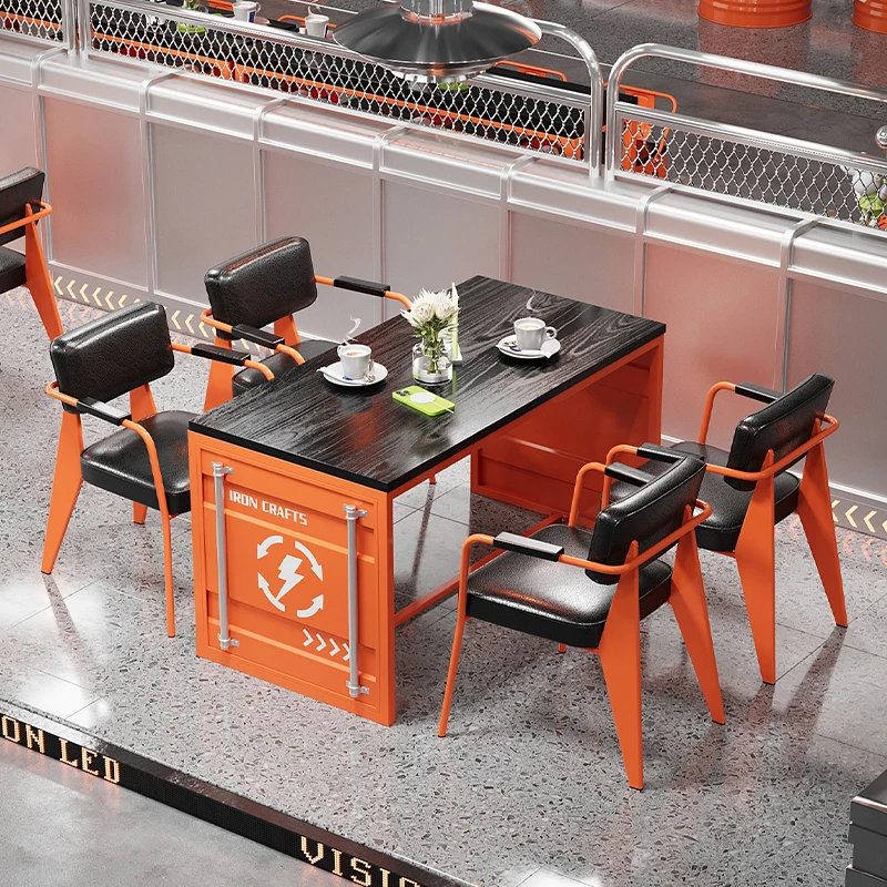 Industrial Theme Restaurant Coffee Shop Iron Dining Table and Chairs ...