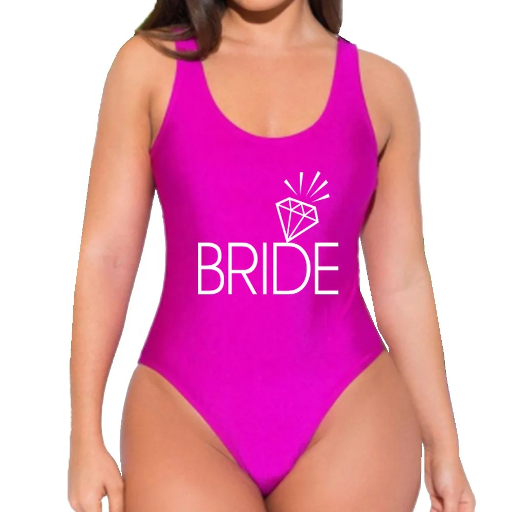 BRIDE Letter Print Diamond Pattern One Piece Swimsuit Women Swimwear Sexy Wedding Bachelor Party Bathing Suits