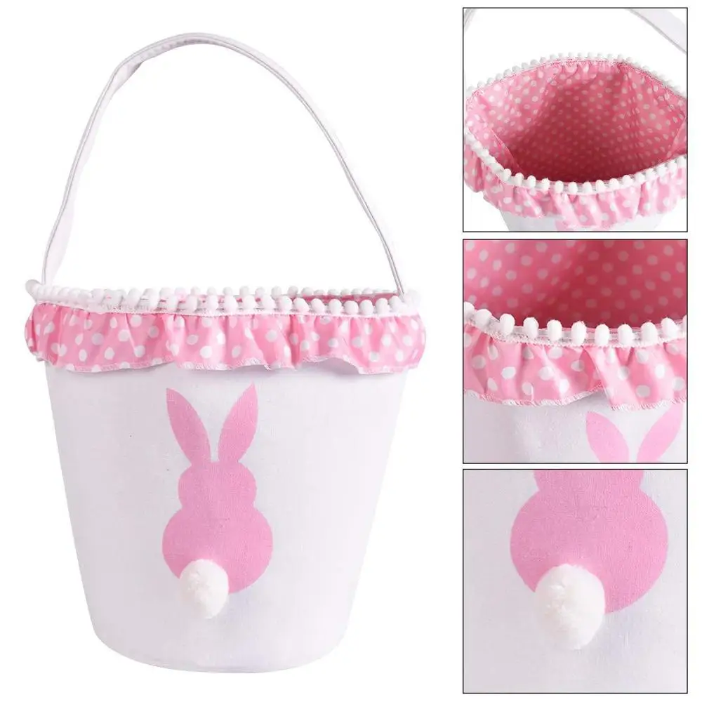 Пасхальная детская корзина для конфет в горошек с кружевом и милым кроличьим
