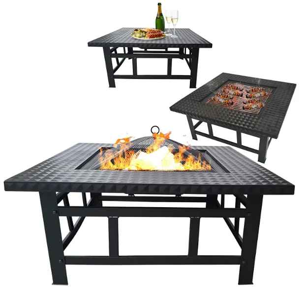 Modern Wood Burning Fire Pit Table Outdoor With Grll Multifunction ...