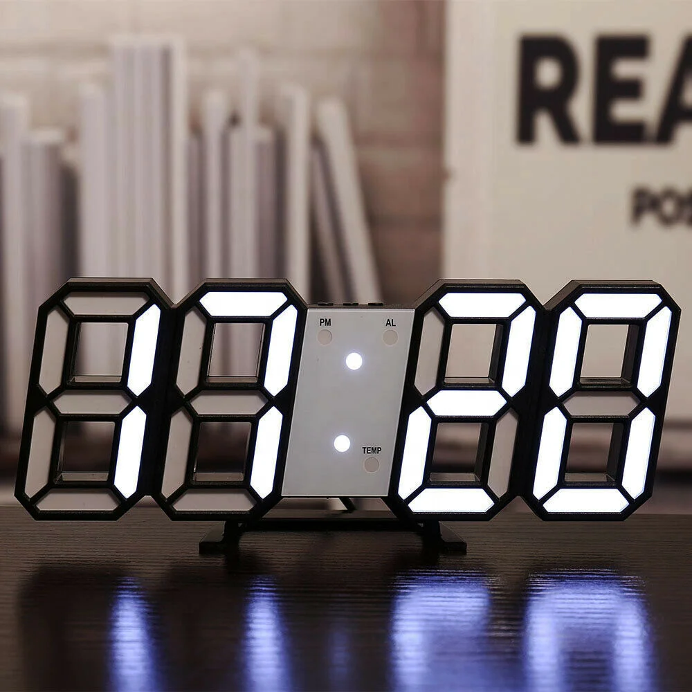 Modern Fashion Large LED Digital Wall Clock 3d Led Desk Clock Alarm Clock 12/24H Brightness Adjustable
