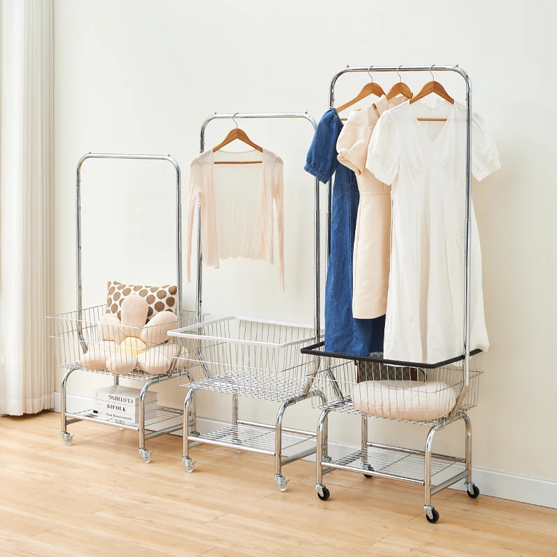 Wholesale Stainless Steel Removable Wheeled Metal Coat Rack Floor-Standing Coat Stand for Living Room and Bathroom