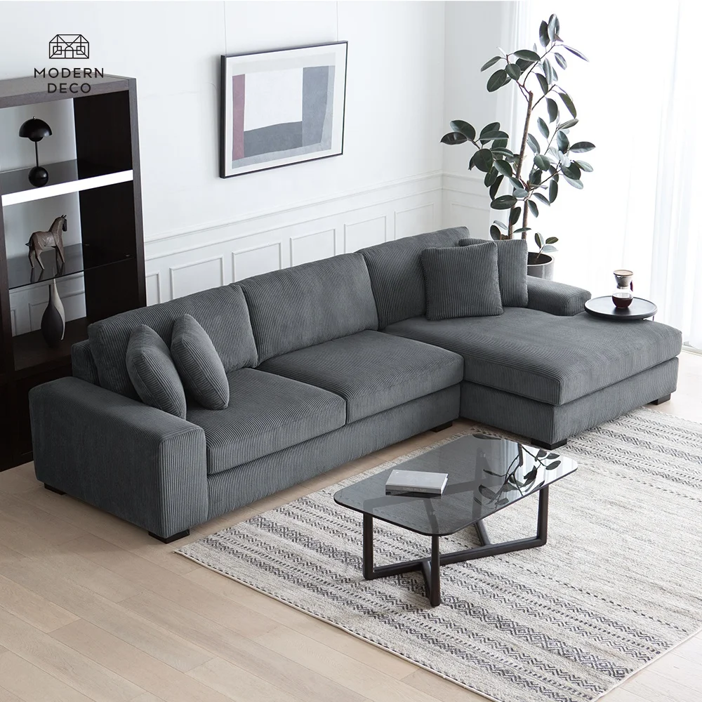 Yeni Lüks Kordon Köşe Kanape Oda Seti Mobilya L Şekilli Modern Tasarım Dayanıklı Kumaş Gri Sofa