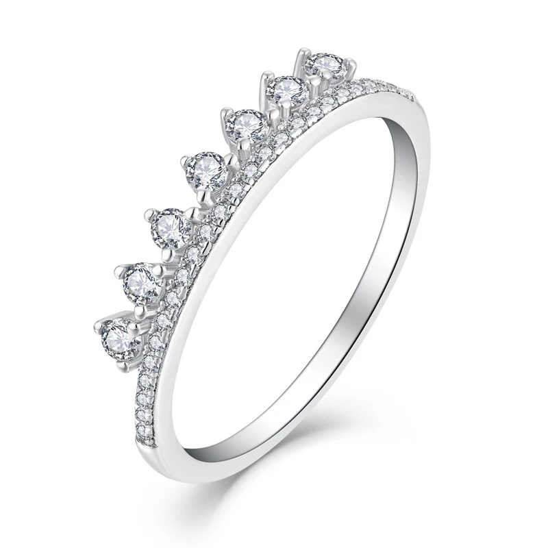 Korean Style Simple 925 Sterling Silver Princess Crown CZ Stone Ring