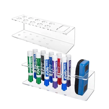 Wall-Mounted Clear Acrylic Toothbrush Toothpaste 10-Slot Dry-Erase Marker & Eraser Holders, Set of 2