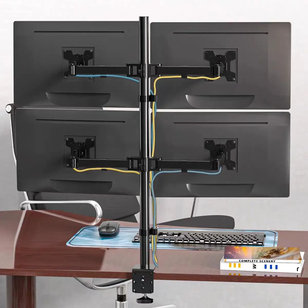 Heavy Duty 4 Monitor Stand for 13 to 32 Inch Screens Quad Desk Mount with 90 Degree Tilt in Stock