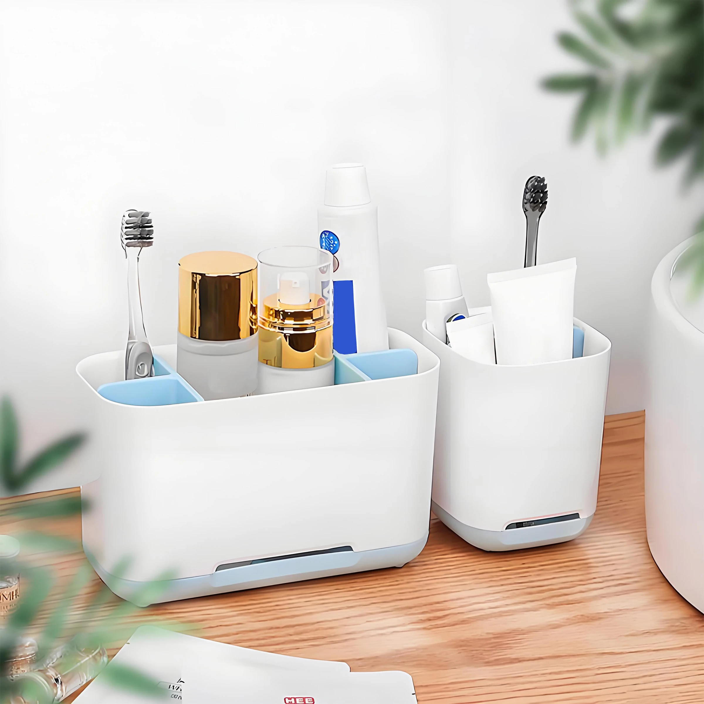 Hot Sale Adjustable Plastic Divider for Bathroom Countertop Toothbrush Toothpaste Holder Drainage System Made Durable PP
