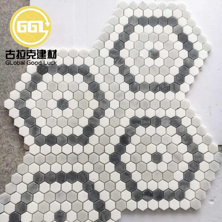 Carrara White And Gray Marble Mini Hexagon Mosaic Tile For Interior Wall