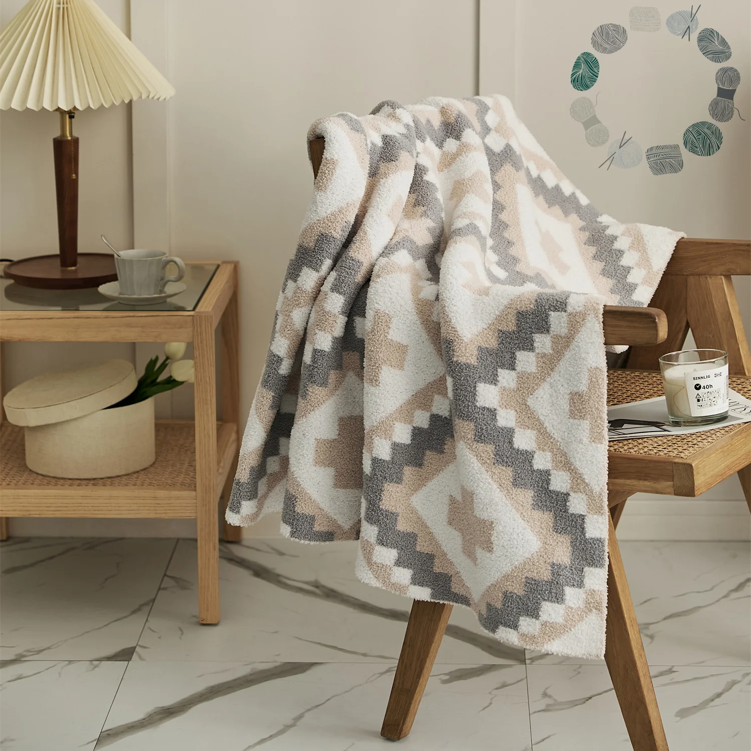 MTY Smooth Soft Bohemian Geometric Crochet Polyester Throw Blanket for Adult Kids Home details