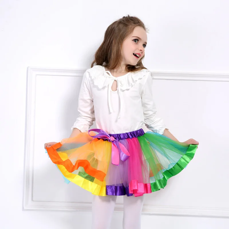 AWOCAN Little Girls Rainbow 3 Layered Tutu Skirt Star Moons Sequins Ballet Tiered Dancing Party Dress with Bow Hairpin 