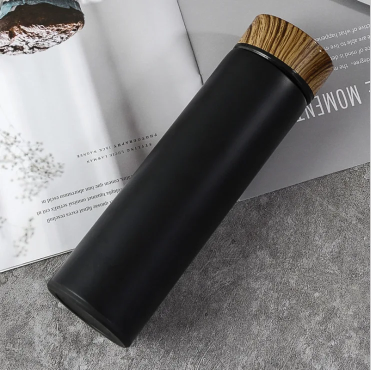 500ml wholesale stainless steel water bottles with wooden grain lid