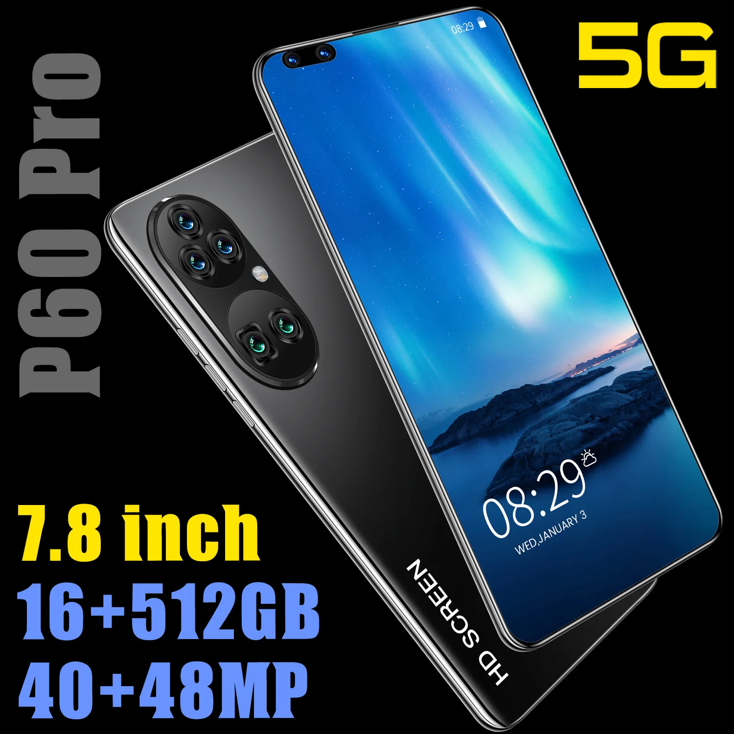 2021 Новый P60 Pro 7,8 полноэкранный Deca Core мобильный телефон 16 ГБ + 512 Гб двойная карта Глобальный Telefones Celulares смартфон