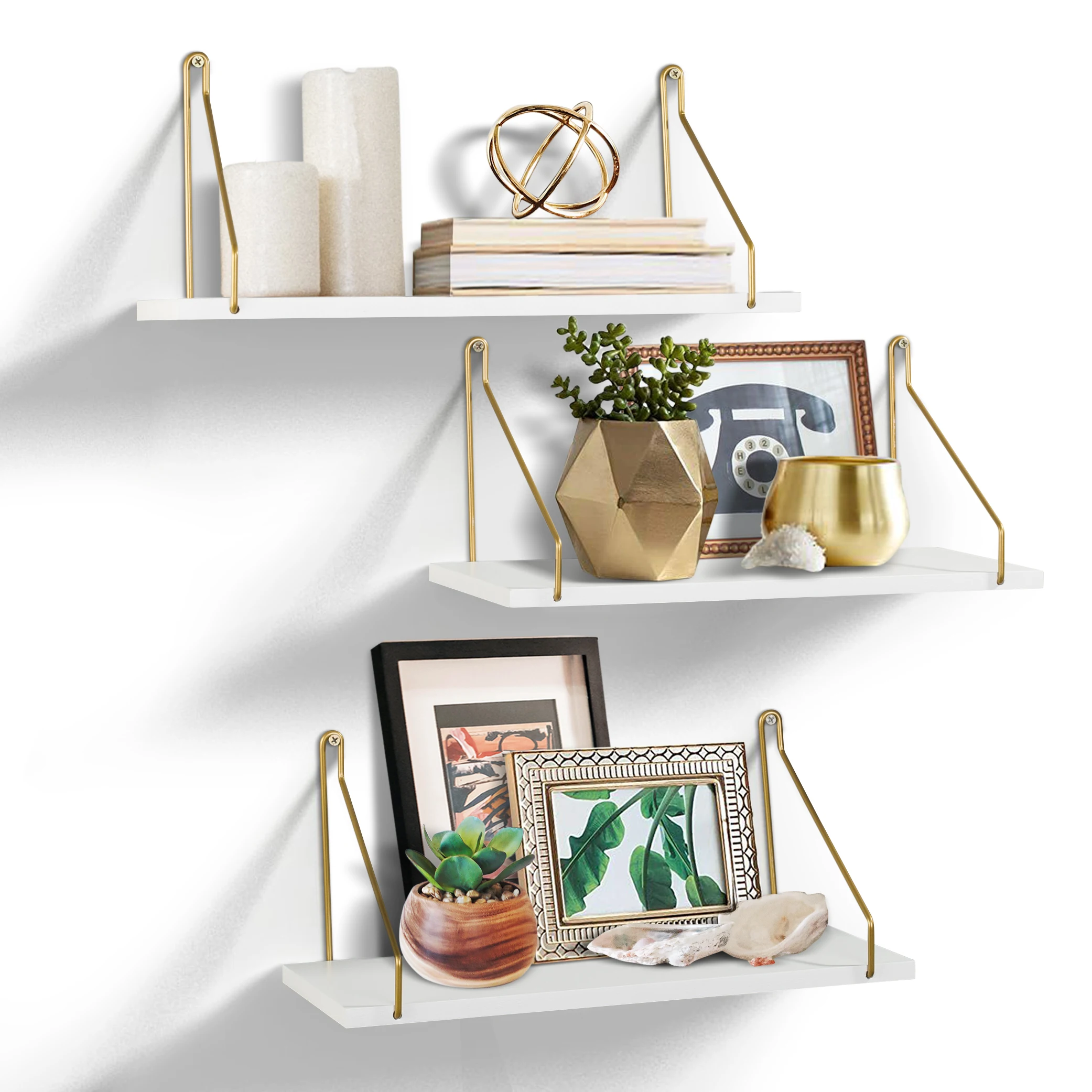 Unique Rustic Modern Floating Hanging Wooden Wall Shelf Storage 3 Shelves Set Decor Wall Mounted With Hanging