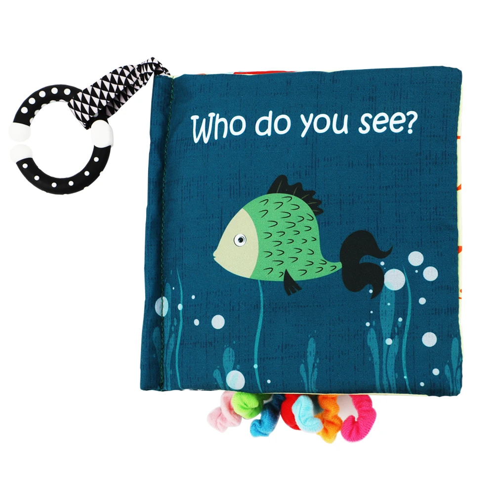 Educational Toy Touch and Feel Handmade Baby Soft Fabric Cloth Book With Crinkle Flaps and Elastic Strings