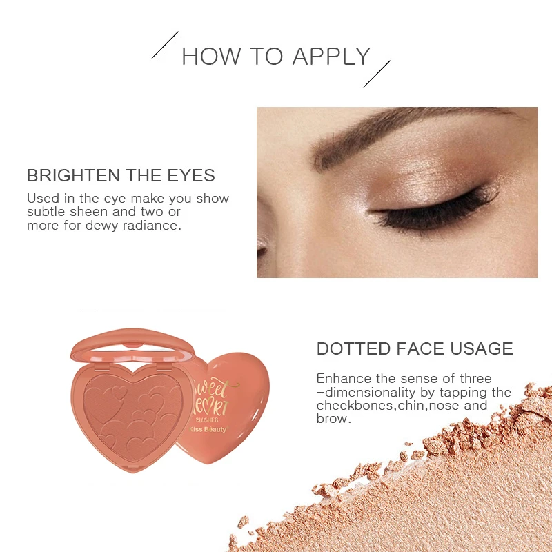 Красочная пудра для лица хайлайтер и румяна палитра для макияжа сияющая контурная бронзовая румяна в форме сердца