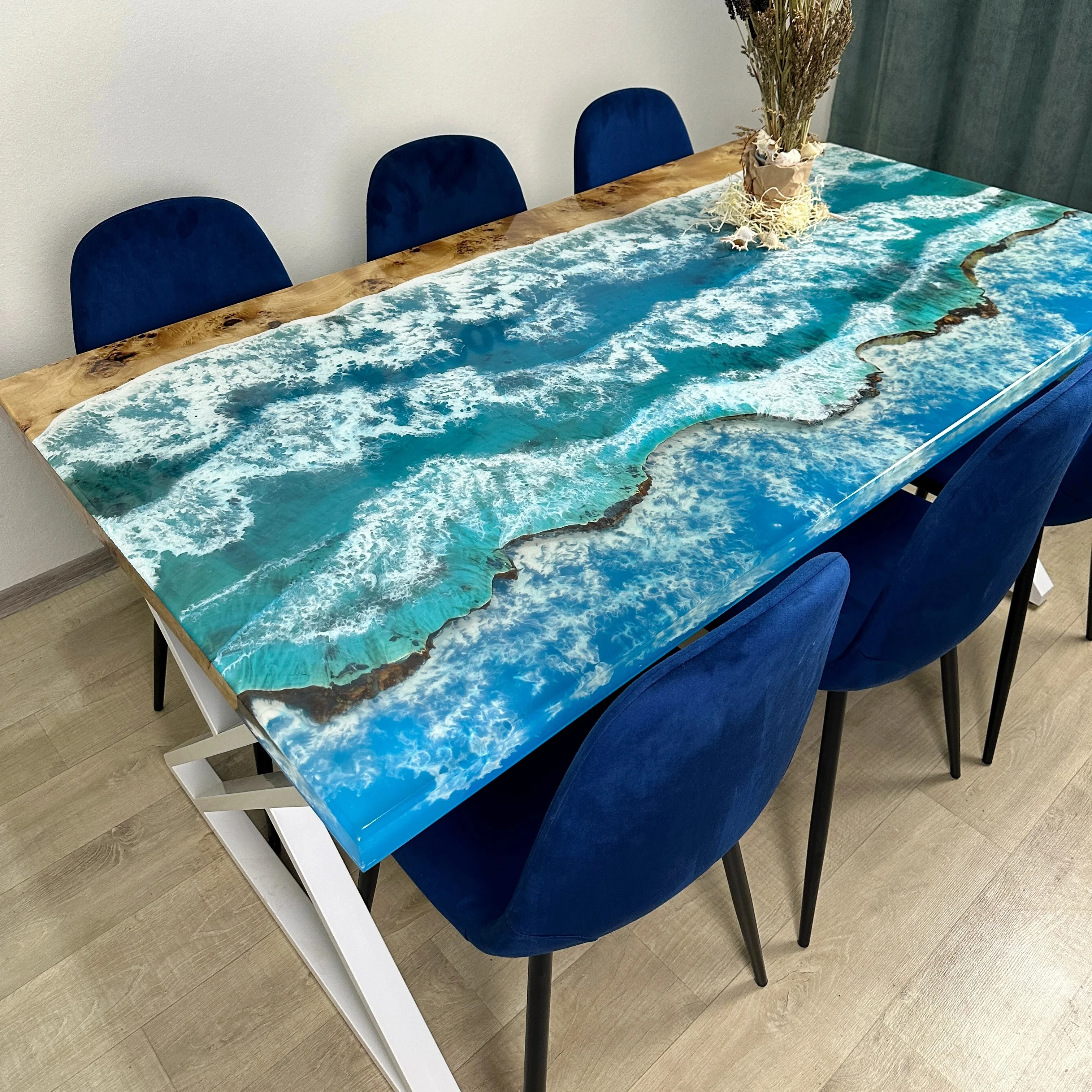 Modern Luxury Sustainable Walnut Wood Conference Table with Epoxy Resin Artistic Dining Room Style for Hotels for Hotels