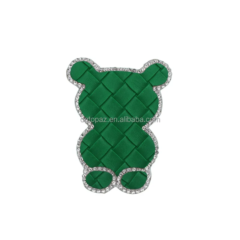 wholesale garment accessories rhinestone bear heat transfer patch leather iron on patches