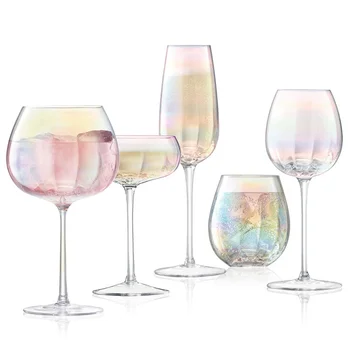 Wine Glass Set Glass Light Rainbow Champagne Tall Glass Plated Crystal Wine Set Luxury Home Carton Party Drinking Glasses CN;FUJ