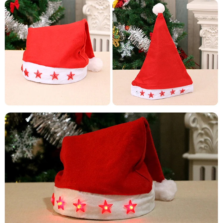 2021 Winter Pet Adult Baby First Santa Claus Red Wine Sublimation Pudding Led Light Merry Christmas Hat In Bulk